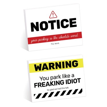 You Park Like an Idiot Sticky Note Pads / 4" x 3" Repositionable Funny Bad Parking Notifications/Two Unique Designs / 50 Sheets Per Pad Set of 6 / Made in USA