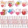 ReliThick 64 Pcs Valentine's Day Heart Sticky Notes Valentines Pens Set, 32 Pcs Mini heart shaped animal Sticky Note Pads 32 Pcs Cute pink heart Gel Ink Pen for Kids School Classroom Gift Party Favors