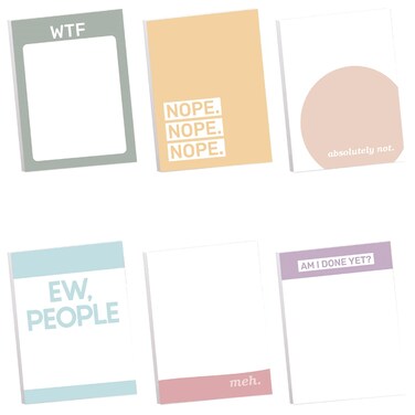 Not Today Funny Sticky Note Assortment / 3" x 4" Repositionable Sticky Note Set/Set of 6 Hilarious Office Pads/Made in The USA
