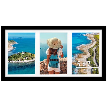 NDUFOA 8x16 Collage Picture Frames Black Display Three 5x7 Photos with 3 Openings Mat for Horizontal or Vertical