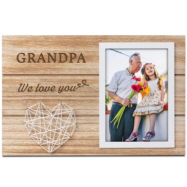 kullder Personalized Grandfathers Picture Frame Fathers Day Frame Gifts for Grandpa from Grandkids Love Plaque Keepsake Gift Rustic Engraved Wooden Photo Frame for 4x6 Photo