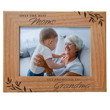 Only The Best Moms get Promoted to Grandma Picture Frame, Engraved Natural Wood Photo Frame Fits 5x7 Horizontal Portrait for New Grandma, Mothers Day, Best Grandma Ever, Grandmother Gifts Grandma &amp; Me