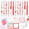 Sabary 18 Pieces Strawberry Print Stuff, 12 Strawberry Pens and Strawberry Notes with 6 Styles, Aesthetic Pens, Strawberry Gifts for Christmas Office Supplies for Strawberry Lover Gift