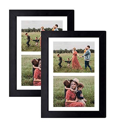 Golden State Art, 8.5x11 Black Wooden Picture Frame - White Mat for 2-5x7 Photos or 8.5x11 Certificate Without Mat - Real Glass - Easel Stand for Landscape/Portrait Table Display, 2 Pack