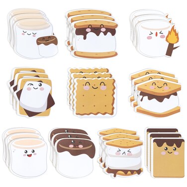 CJiangpo 30Pcs Marshmallow Sticky Notes Pads, 600 Sheets Cute Self Stick Notepad Memo Pads Funny Cartoon Page Marker Classroom Rewards Camping Themed Party Favors Filler Gift for Kids