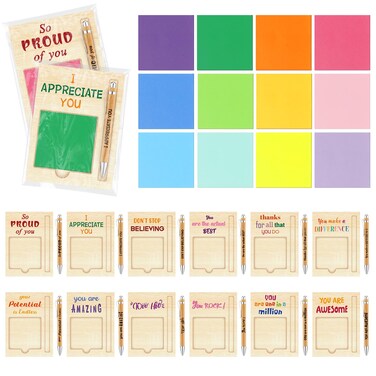 48 Pcs Employee Appreciation Gifts Bulk Inspirational Wooden Sticky Note Holder Ballpoint Pens Sticky Note Pads OPP Bags New Year Thank You Gifts for Teacher Student Nurse Classroom Office Staff