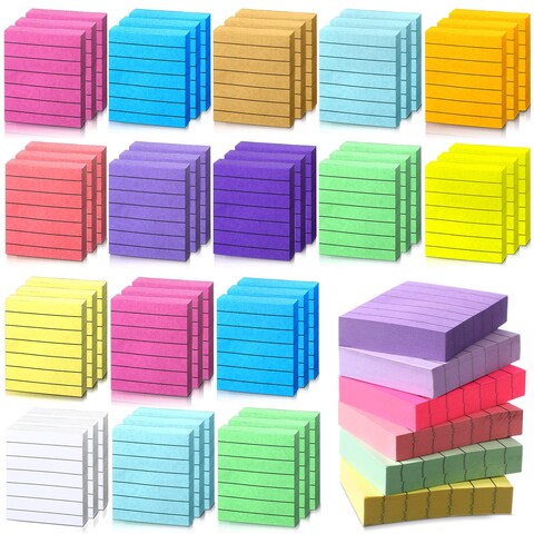 PerKoop 48 Pads, 4800 Sheets Mini Lined Sticky Notes 1.5 x 2 Inch Bright Assorted Color Stickies Notes 4800 Sheets Self Adhesive Memo Pads for Students Business Home Office Supplies