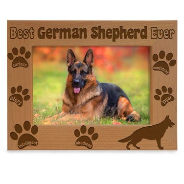 KATE POSH Best German Shepherd Ever Picture Frame, Dog Lover Gifts, New Puppy Gifts, Memorial Gifts, Dog Photo Frame with Paws, Engraved Natural Wood Picture Frame (5x7-Vertical)