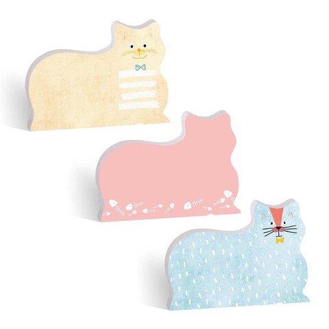 Cat Shaped Sticky Note Pad Assortment / 4&quot; x 3&quot; Modern Sticky Notes/Set of Three Feline Sticky Note Pad Designs/Made in USA