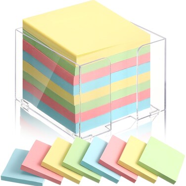 Fuyoooo Acrylic Notepad Holder with 8 Pads Vivid Colored Sticky Notes Memo Pads 3x3 Clear Acrylic Notepad Holder with 800 Sheets Memo Note for Home Office Desk Organizer