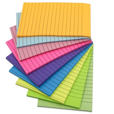 9 Pads of Lined Sticky Notes 4x6 inches, Pastel Ruled Post Stickies, Colorful Super Sticky Notes Memo Pads - 35 Sheets Per Pad