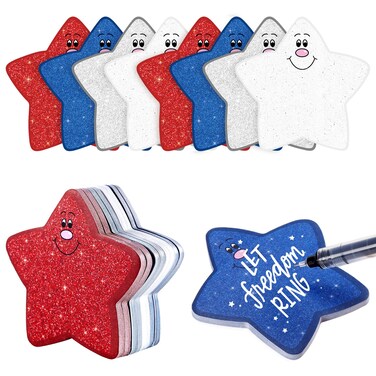 Quera 8 Pads Patriotic Star Shape Sticky Notes Glitter 4th of July Self-Adhesive Star Notepads for School Office Organizer Memorial Independence Day Party Supplies (Red, Blue, White, Silver)