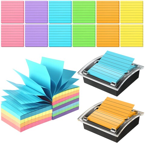 14 Pop up Sticky Note with 2 Pack Pop up Notes Dispenser Black Base Clear Top Sticky Note Holder Memo Pads Blank Adhesive Notes 3x3 Refills for Back to School Office Supplies, Assorted Colors