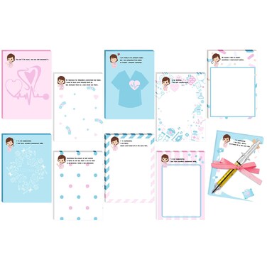 Whaline 20Pcs Funny Nurse Notepads and Pens Set with Ribbons, Nurse Appreciation Gifts, Nurse Sticky Notes Adhesive Sticky Notepads for Women Nurses Doctor Office Gift Supplies