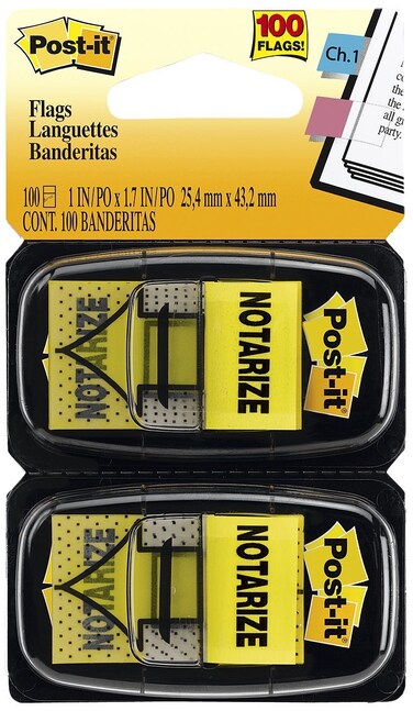 Post-it : Message Flags, "Notarize," Yellow, Two 50-Flag Dispensers per Pack -:- Sold as 2 Packs of - 100 - / - Total of 200 Each