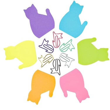 Cat Lover Gifts for Women Girls, Cat Sticky Notes Set Cat Paper Clips Cat Office Supplies and Accessories, Cat Gifts for Cat Lovers Book Annotation Supplies