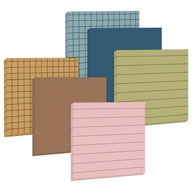 Whaline 300 Sheet Boho Sticky Notes Lined Self Adhesive Notepads Neutral Memo Pad Removable Message Reminder for Annotating Books School Home Office Supplies, 6 Pack