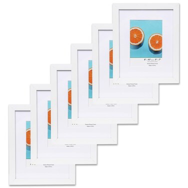 The Display Guys - Square Profile Wooden Picture Frame with Tempered Glass - 8" x 10" matted to 5" x 7" &acirc;&euro;&ldquo; 6 Pack &acirc;&euro;&ldquo; White