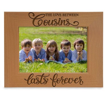 KATE POSH The Love Between Cousins Lasts Forever Engraved Natural Wood Picture Frame. (5x7-Horizontal)