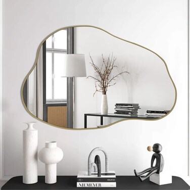 POZINO Gold Irregular Mirror, Cloud Shaped Mirror, Asymmetrical Wall Mirror, Unique Modern Mirror for Living Room Bathroom Bedroom Entryway, 30"x20.5
