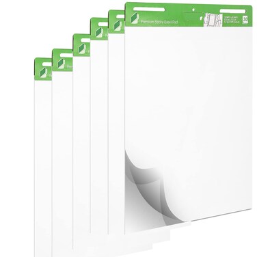 6 Pack Sticky Easel Pads Large Flip Chart Easel Pad 25 x 30 Inches, 30 Sheets/Pad Large Sticky Pads for Wall White Self Stick Flip Chart Paper for Teachers and Students Meeting School Classroom