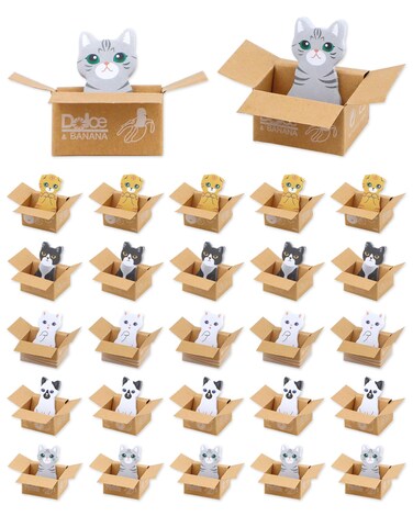 YETOOME 750 Sheets Cat Shaped Sticky Notes, 5 Styles Writable and Repositionable Flag Tabs Stickers for Cat Lovers Kids Students Stationery (25 Packs)