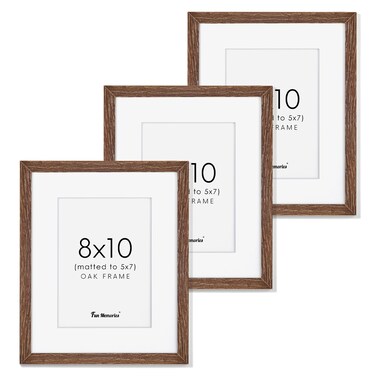 Solid Oak Wood Frame 8x10, 8 x 10 Frame Set of 3, 8"x10" Photo Frames with Stand, 8 by 10 Frame for Wall &amp; Tabletop Display, 8x10 Wood Frame, Walnut Color