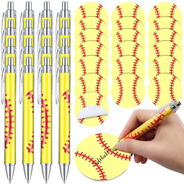 Yeaqee 32 Pcs Softball Party Favors Include 16 Pcs Softball Ballpoint Pens Black Ink Baseball Pens16 Pcs Softball Sticky Note Pad Softball Gifts Bulk for Office Home School Sports Fan Gifts Supplies