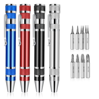 4 Pcs 8-in-1 Multitool Pen Screwdriver Set, Compact Mini Magnetic Screwdrivers in Four Colors, Handy Tool with Phillips and Flathead Tips for Repairing and Installing