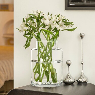 Clear Glass Vases Flower Vases for Centerpieces 9" Large Glass Cylinder Vase for Home Wedding Party Events Office Entryway D&Atilde;&copy;cor (Transparent)
