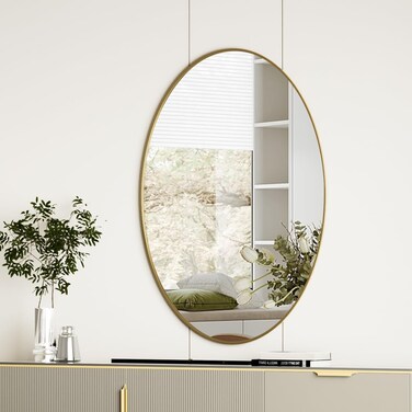 Koonmi Gold Oval Bathroom Mirror, 24"x36" Bathroom Vanity Mirror, Oval Mirror for Bedroom Living Room Entryway, Hangs Horizontal or Vertical