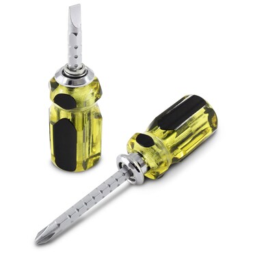 LDEXIN 2Pcs Stubby Screwdrivers, Dual End &amp; Adjustable Length, Magnetic Slotted and Phillips Screwdriver, 6.3 x 85mm Bit