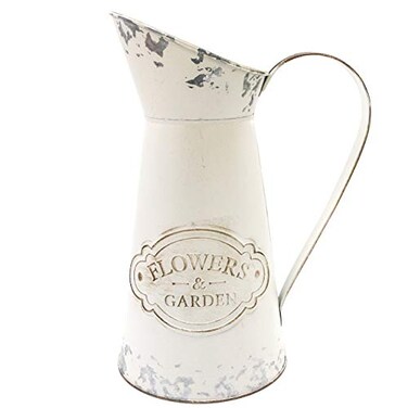 Soyizom Farmhouse White Jugs Vases for Flower, Metal Milk Jug Farmhouse Flower Pitcher Vases Tall for Shabby Chic Kitchen Decor Jugs Rustic Decor Bathroom Vases,White-Pitcher/11 H-Large