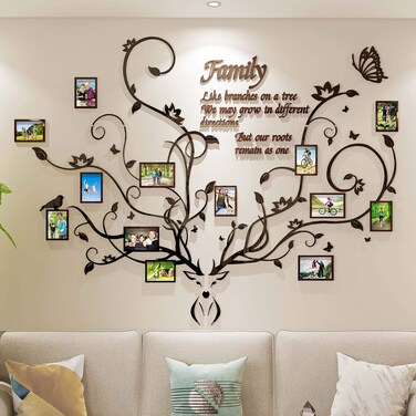 DecorSmart Antlers Family Tree Wall Decor for Living Room, 3D Removable Picture Frame Collage DIY Acrylic Stickers with Deer Head and Quote Family Like Branches on a Tree