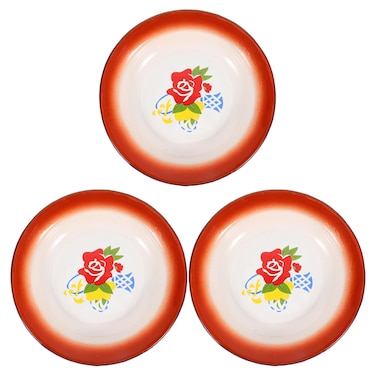 LIFKOME Enamel Round Tray 3pcs Food Serving Platter Vintage Washing Plate Fruits Appetizer Snacks Candy Dessert Tray for Home Kitchen Camping Picnic