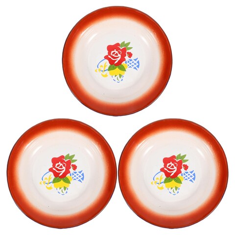 LIFKOME Enamel Round Tray 3pcs Food Serving Platter Vintage Washing Plate Fruits Appetizer Snacks Candy Dessert Tray for Home Kitchen Camping Picnic