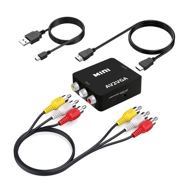 RCA to HDMI Converter, AV to HDMI Adapter, 1080P Mini RCA Composite CVBS AV to HDMI Video Audio Converter Adapter Supports PAL/NTSC for PC/Xbox /PS4 /TV/STB/VHS/VCR- with RCA and HDMI Cable
