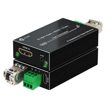 Throncom Mini 4K HDMI Fiber Extender - HDMI to Fiber Converter, 4K HDMI Video Optical Transceiver Up to 20km Over Single-Mode Fiber with External Stereo Audio and RS232