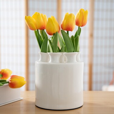 MOUGIGI Large Ceramic Vase Modern Cylinder Design with 7 Flower Openings, Perfect Centerpiece for Tulips&atilde;&euro;Hydrangeas&atilde;&euro;Roses and Wildflowers - Ideal Home Decor Gift for Birthdays Mothers Day