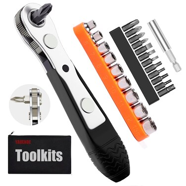 20in1 Right Angle Ratcheting Screwdriver Set, Upgraded mini ratchet set, Multi-Bit Options and Magnetic Clamps for Close-Up Projects, Furniture Repair and more