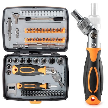 WAARG - Ratcheting Screwdriver Set -68 in 1 Socket Set &amp; Magnetic Screwdriver Bit Set with Rotatable Ratchet Handles