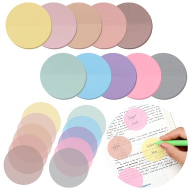 500 Sheets Transparent Sticky Notes Translucent Sticky Notes Clear Sticky Notes Pastel Round Transparent Sticky Tabs See Through Memo Pads for Bible Office School Supplies (10 Colors, 1.75 Inches)