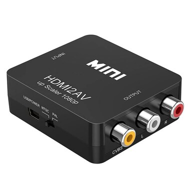 TXY Mini HDMI-Compatible to RCA AV/CVBS Composite Video AV Converter Adapter HDMI2AV for TV VHS VCR DVD (Black)