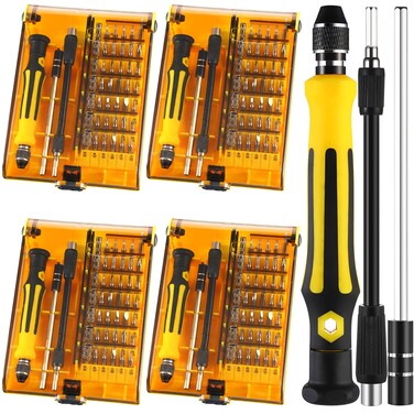 WILLBOND 4 Sets 45 in 1 Mini Screwdriver Set with Screwdriver Bits, Extension Shaft and Tweezers, Computer Screwdriver Small Precision Magnetic Screwdriver Bit Kit Repair Tool Kit for Laptop Phone PC