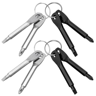 Mesee 8 Pieces Pocket Keychain Screwdrivers, Key Chain Flathead &amp; Phillips Screwdriver Set Portable Mini Screwdriver Repairing Tool with Keyring - Black &amp; Silver