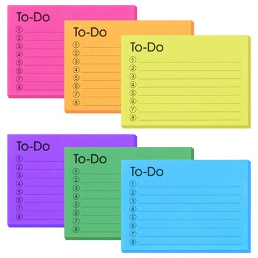 TIESOME 6 Pack to Do List Sticky Notes, 300 Sheets Self-Stick to Do Sticky Notes with Line, Colors Adhesive Memo Sticky Notes Notepad Bulk, Home Office School Planner Reminder Supplies, 4 x 2.8 Inch