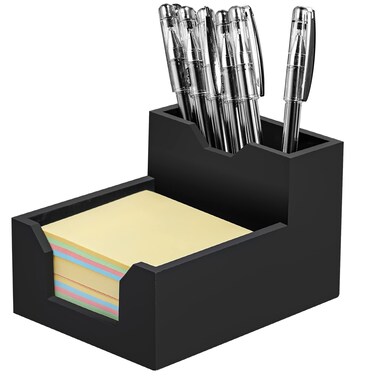Kamehame Black Sticky Note Holder, Silicone Memo Holder with Pen or Card Slots, Sticky Note Dispenser, Fits 3x3 Inches Sticky Notes