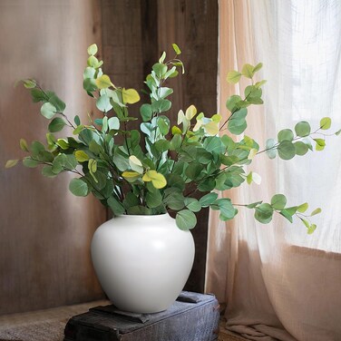 GeLive White Ceramic Vase Table Centerpiece Vase Round Moon Jar Vase Jingdezhen Handmade Pottery Vase Waterproof Fresh Dried Flower Vase Glossy Finish Home Decor Kitchen Utensil Holder