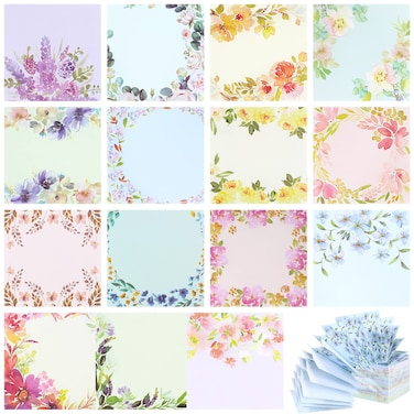 Clabby 15 Pads Pop up Sticky Notes 3 x 3 Inch Floral Sticky Notes Refills Cute Sticky Pads Pop up Note Pads Flower Self Sticky Notes Memo Notes for Teacher Office,15 Styles