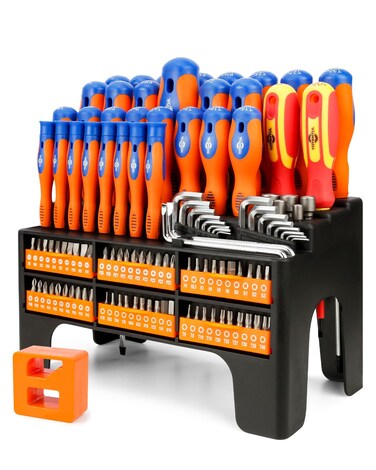 117PCS Magnetic Screwdriver Set with Plastic Racking Organizer for Men Tools Gift Includes Precision Screwdriver Key Set Nut Driver Bit Set and Magnetizer Demagnetizer